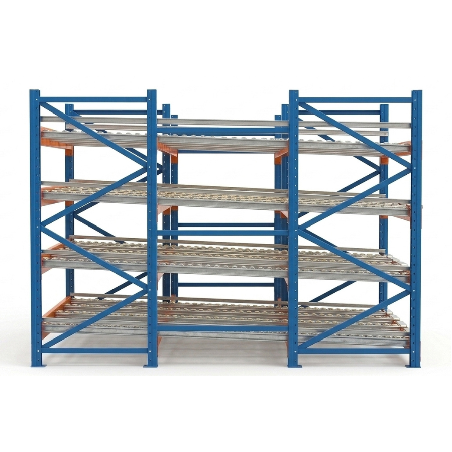 Heavy Duty Flow rack Gravity Flow Q235 Steel Assembled Blue/Orange OEM Main Rack 1000-2000kg/pallet
