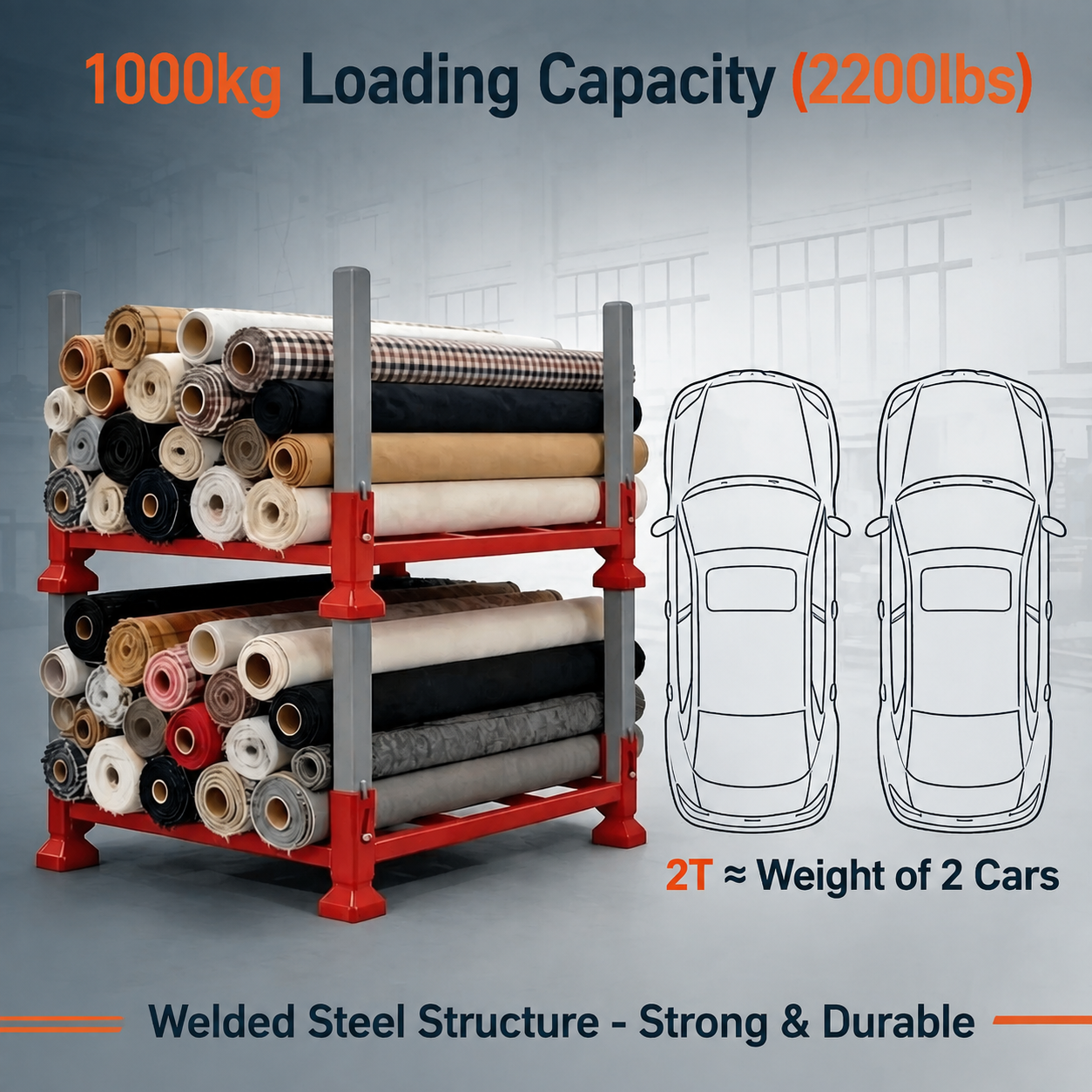 Mobile Fabric Roll Storage Rack Heavy Duty Foldable Stackable Powder Coated Steel Rack For Warehouse Logistics