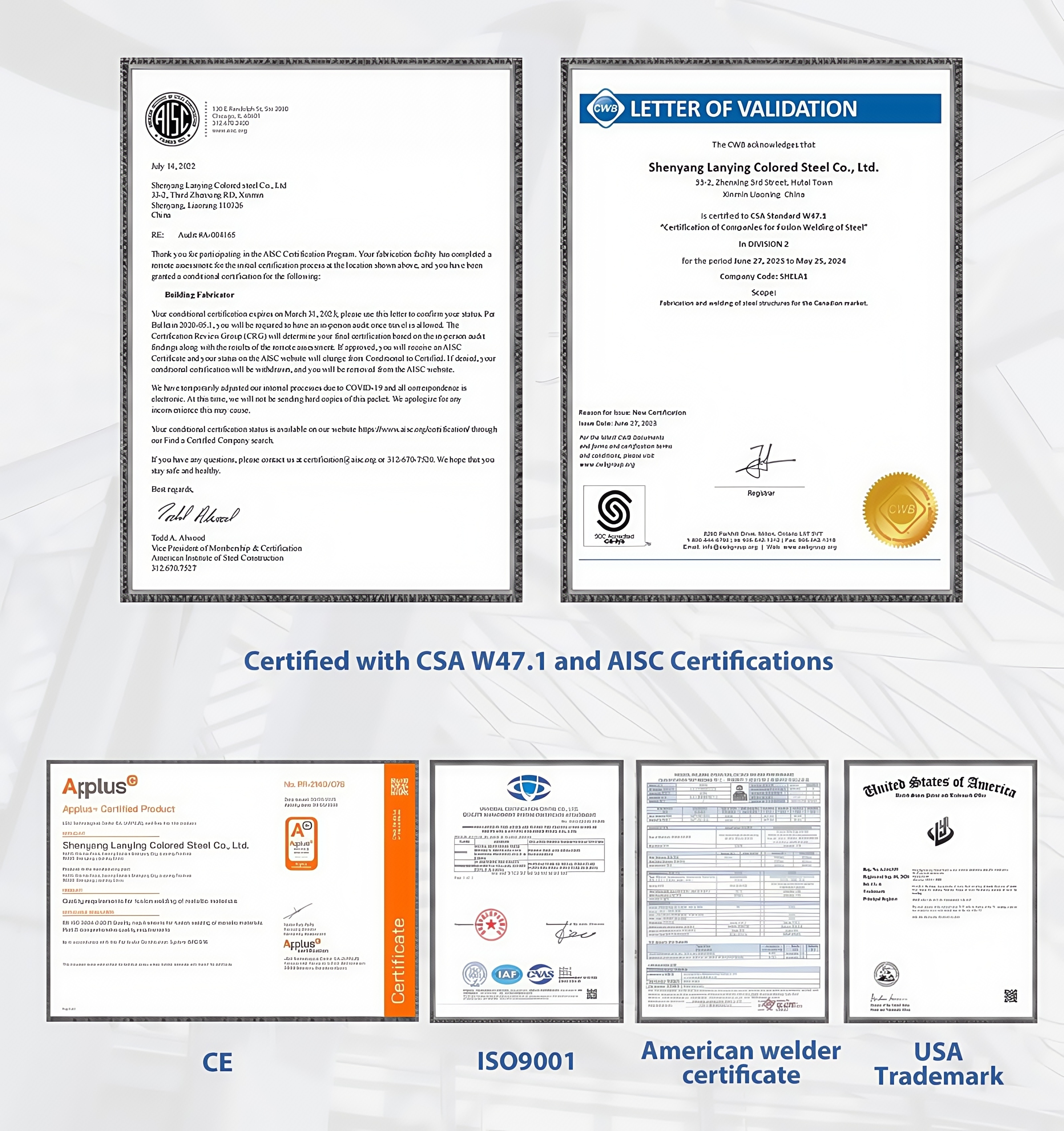Certificates ISO CE AISC CWB