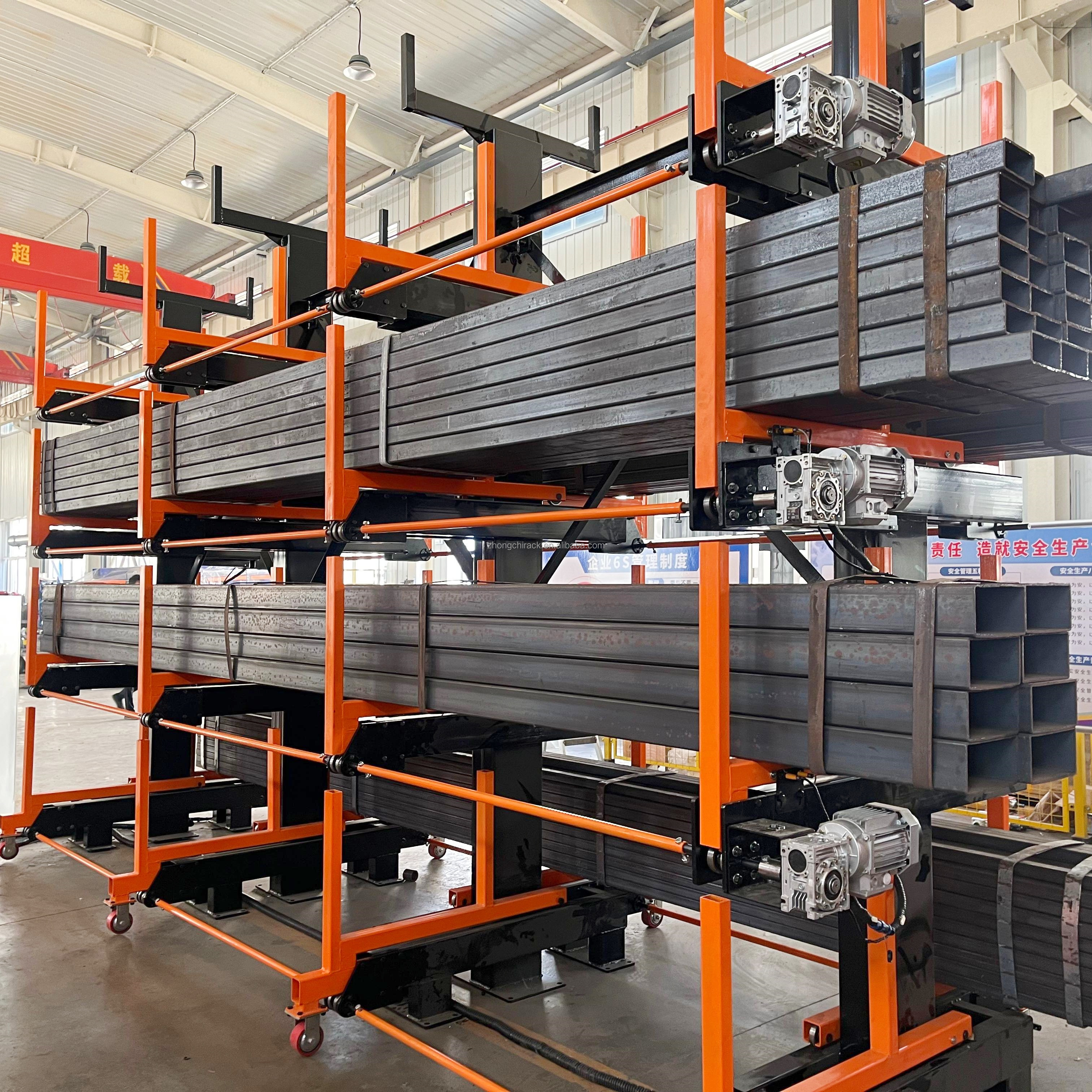 Motor Driven Telescopic Cantilever Rack for Efficient Steel Pipe Profile Warehouse Storage