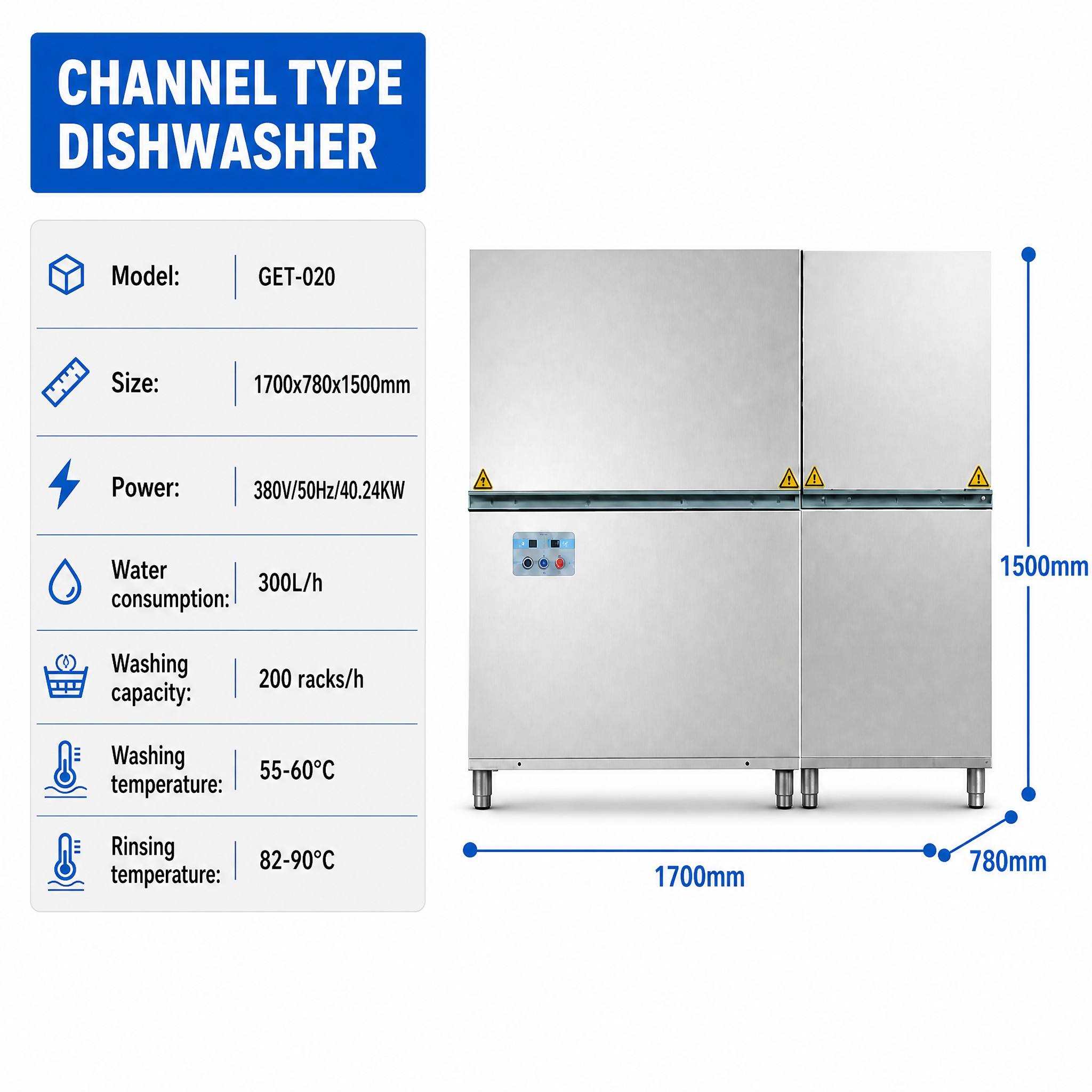 Commercial Heavy Duty 200 Racks Per Hour 420mm Washing Height Conveyor Dishwasher For Hotel Employee Canteen Catering Company